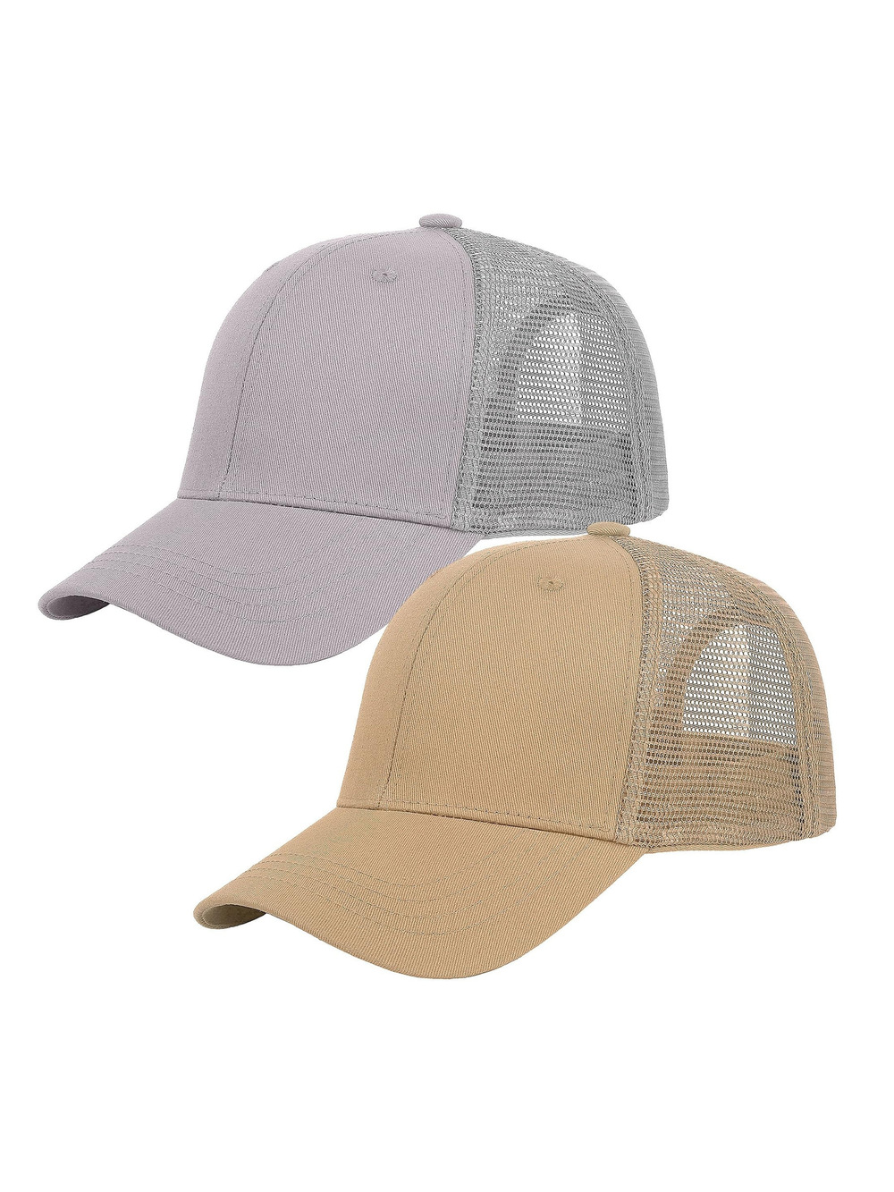 Trucker Hat Baseball Cap Structured Plain | 2 Pack, Khaki, Light Gray | Size OS